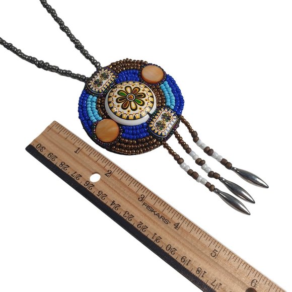 Handmade Beaded Necklace Jewelry 22" Length Glass Plastic Gem Costume Colorful - Picture 3 of 7